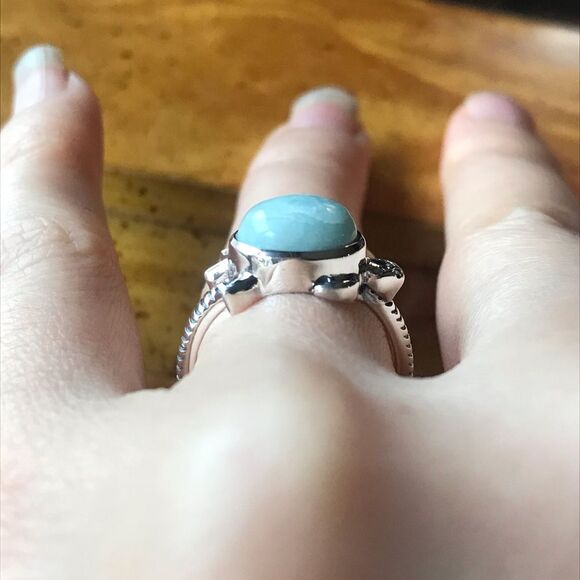 Natural Larimar Sterling Silver Turtle Ring Size 7 - Picture 2 of 8